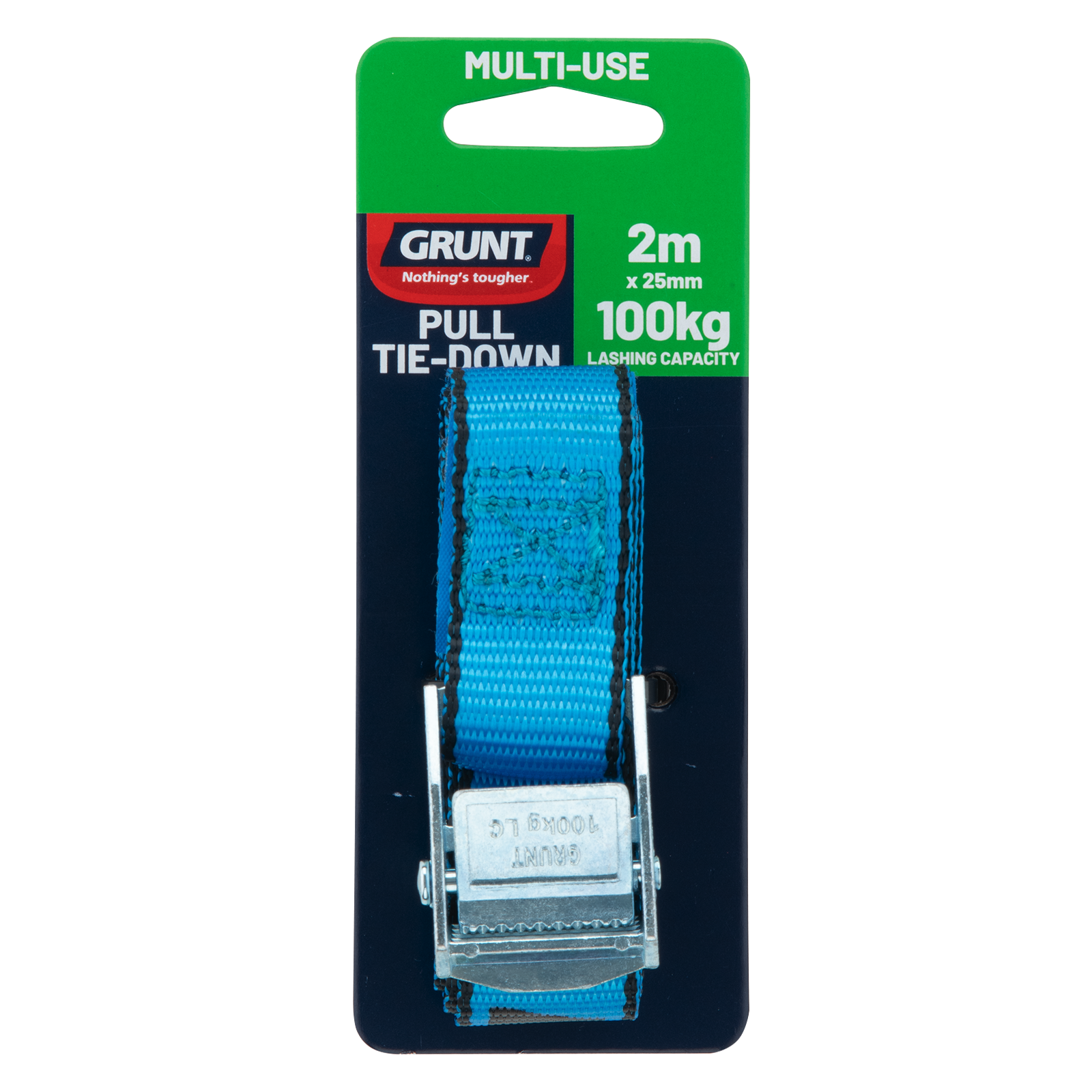 Grunt 25mm x 2m Pull Tie Down Strap, Quick Release, 100kg, Polyester, UV Protected