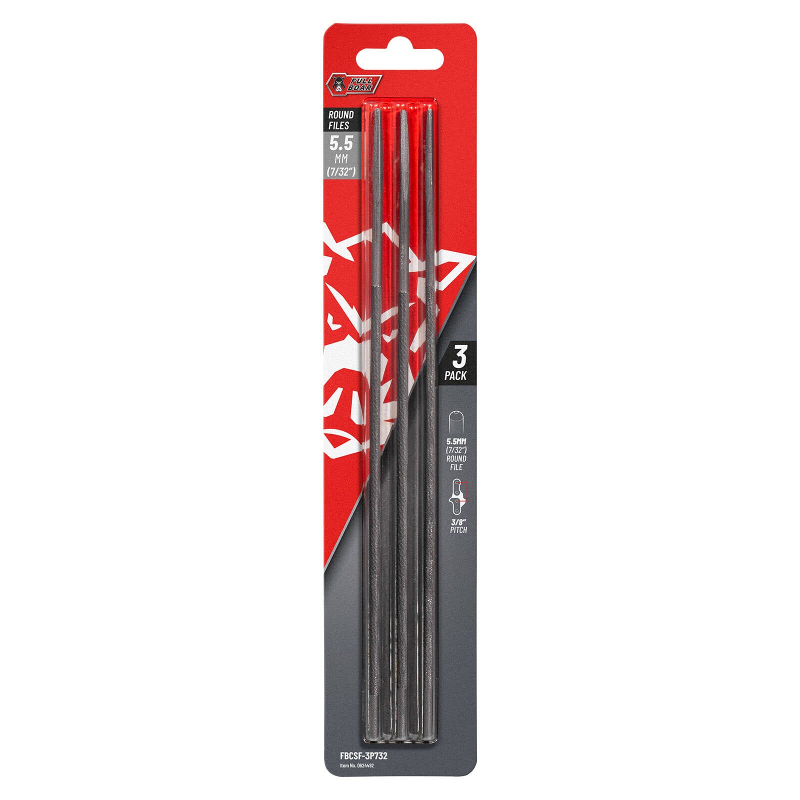 Full Boar 5.5mm (7/32") Round Tapered Chainsaw File - 3 Pack, 245mm