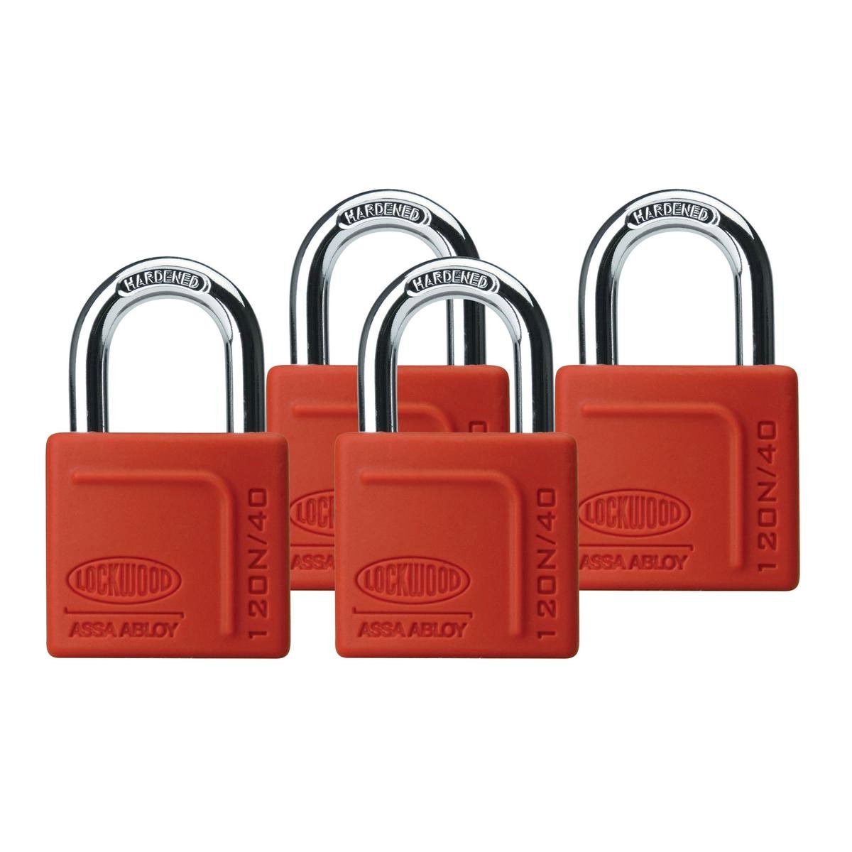 Lockwood 40mm Solid Brass 120N Series Padlock - 4 Pack, Silicone Jacket