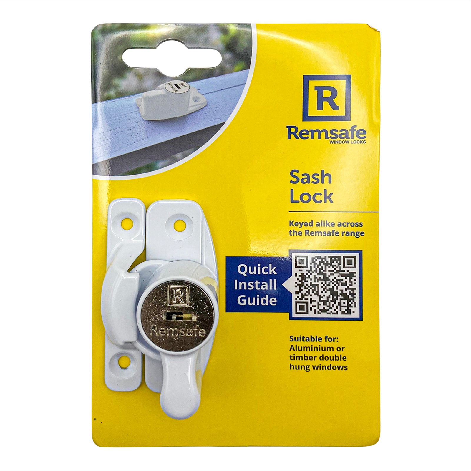 Remsafe White Window Sash Lock - Key Lockable, White Powdercoat Steel