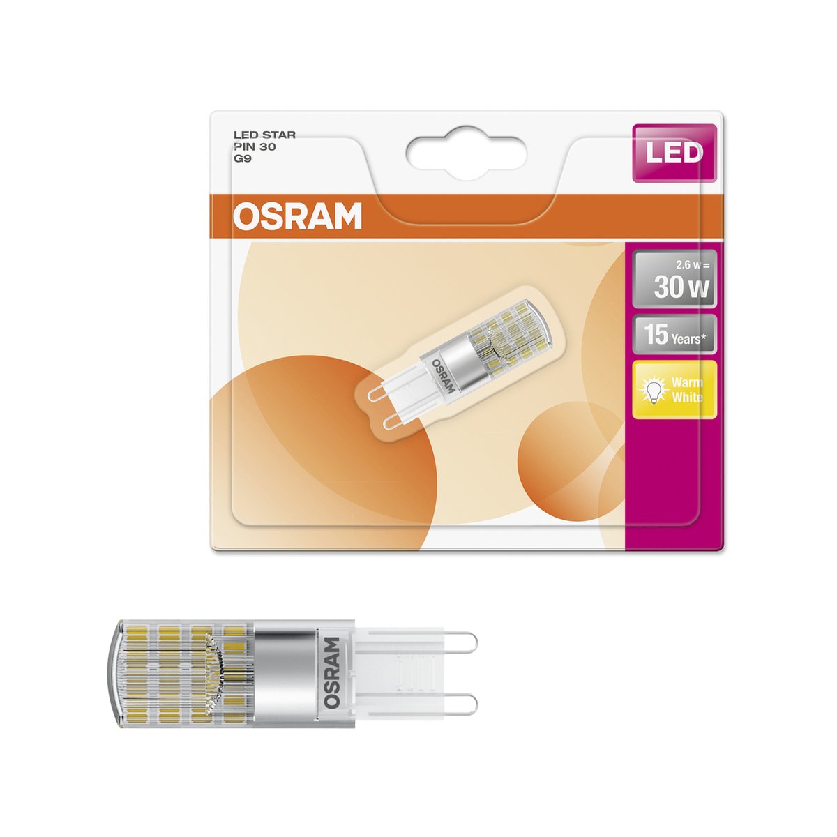 Osram LED Capsule 2.6W 240V Warm White G9 Plastic Long Life - SuperSaverAU - view 1