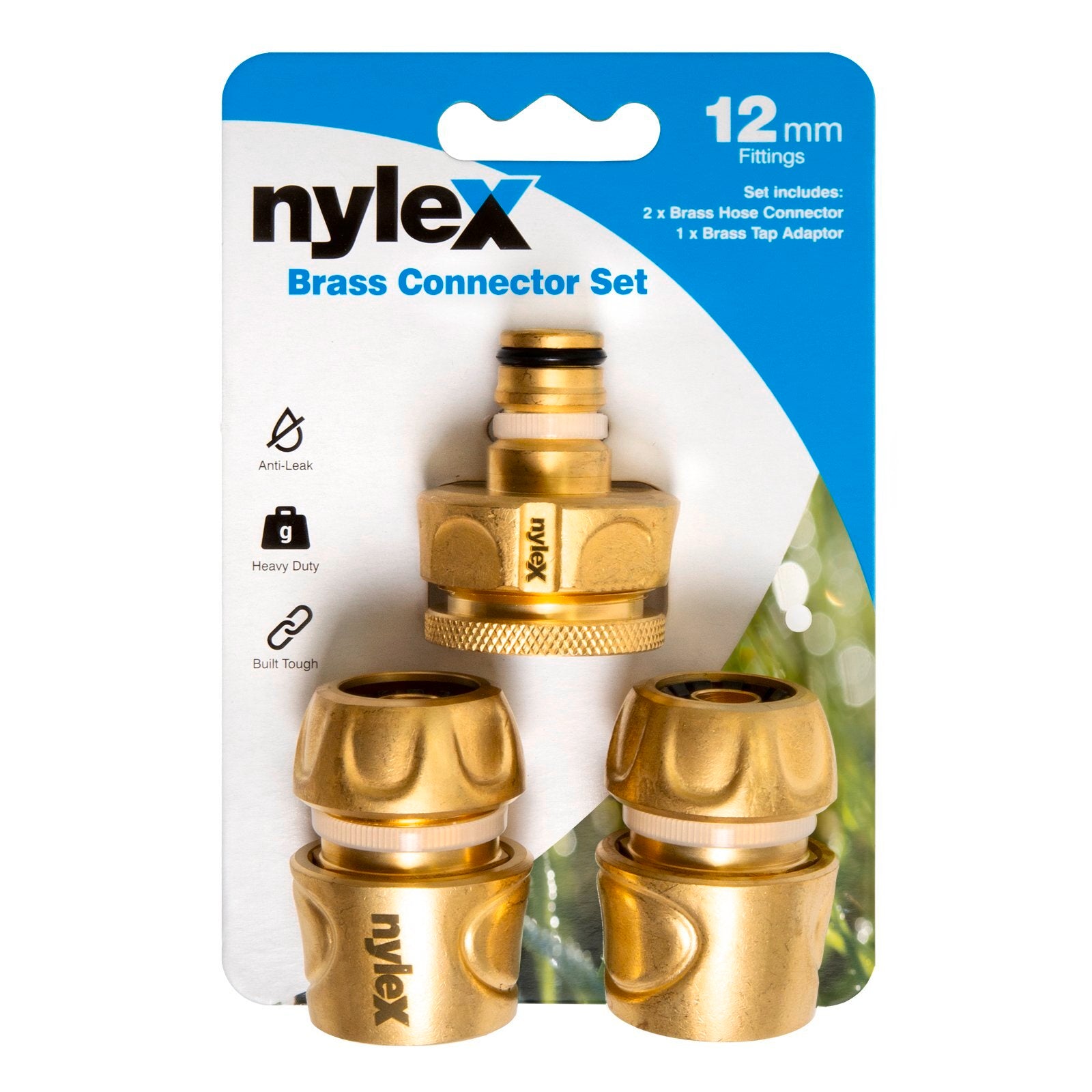 Nylex 12mm Solid Brass 3 Piece Hose End Fitting Set