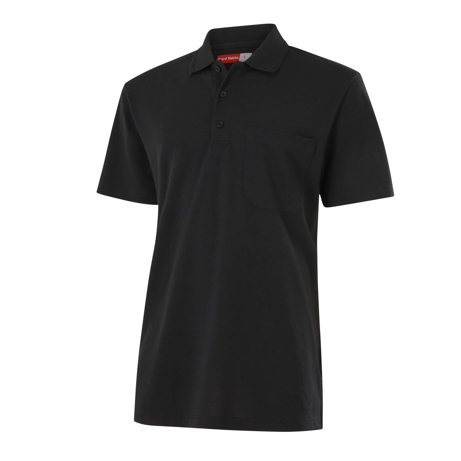 Hard Yakka Short Sleeve Polo, Black, 190gsm Polyester Cotton Pique, Chest Pocket, Size M