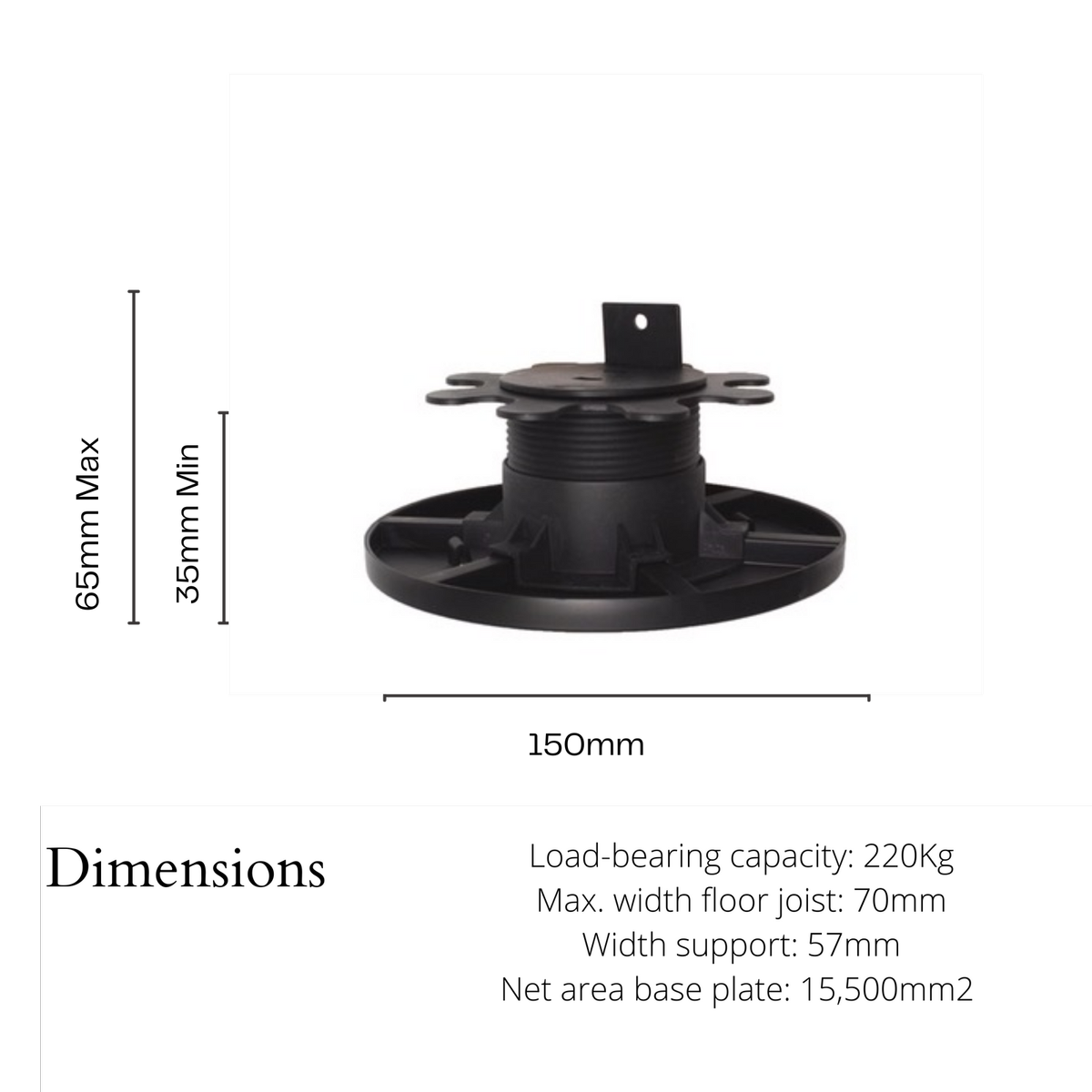 Builders Edge Smallfoot Adjustable Pedestal Feet 35-60mm Black Plastic Decking Support