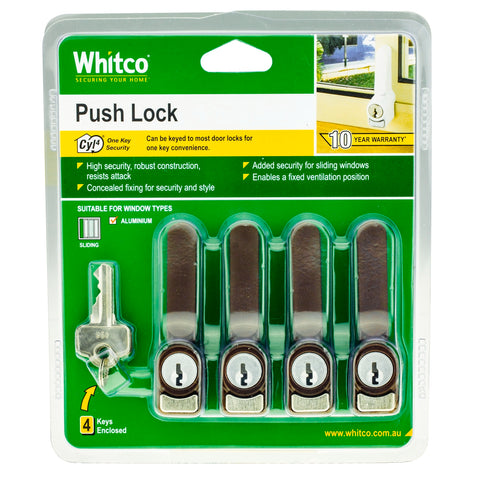 Whitco 4 Pack Sliding Window Push Lock - Mahogany Zinc Diecast
