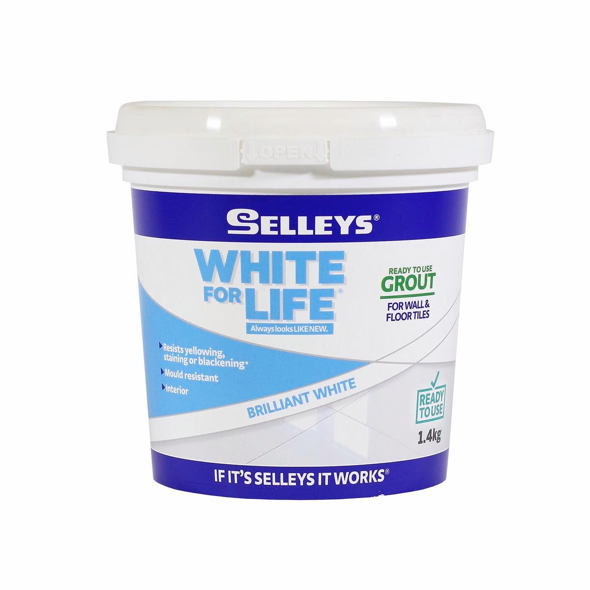 Selleys White For Life Ready To Use Grout 1.4kg Brilliant White Mould-Resistant