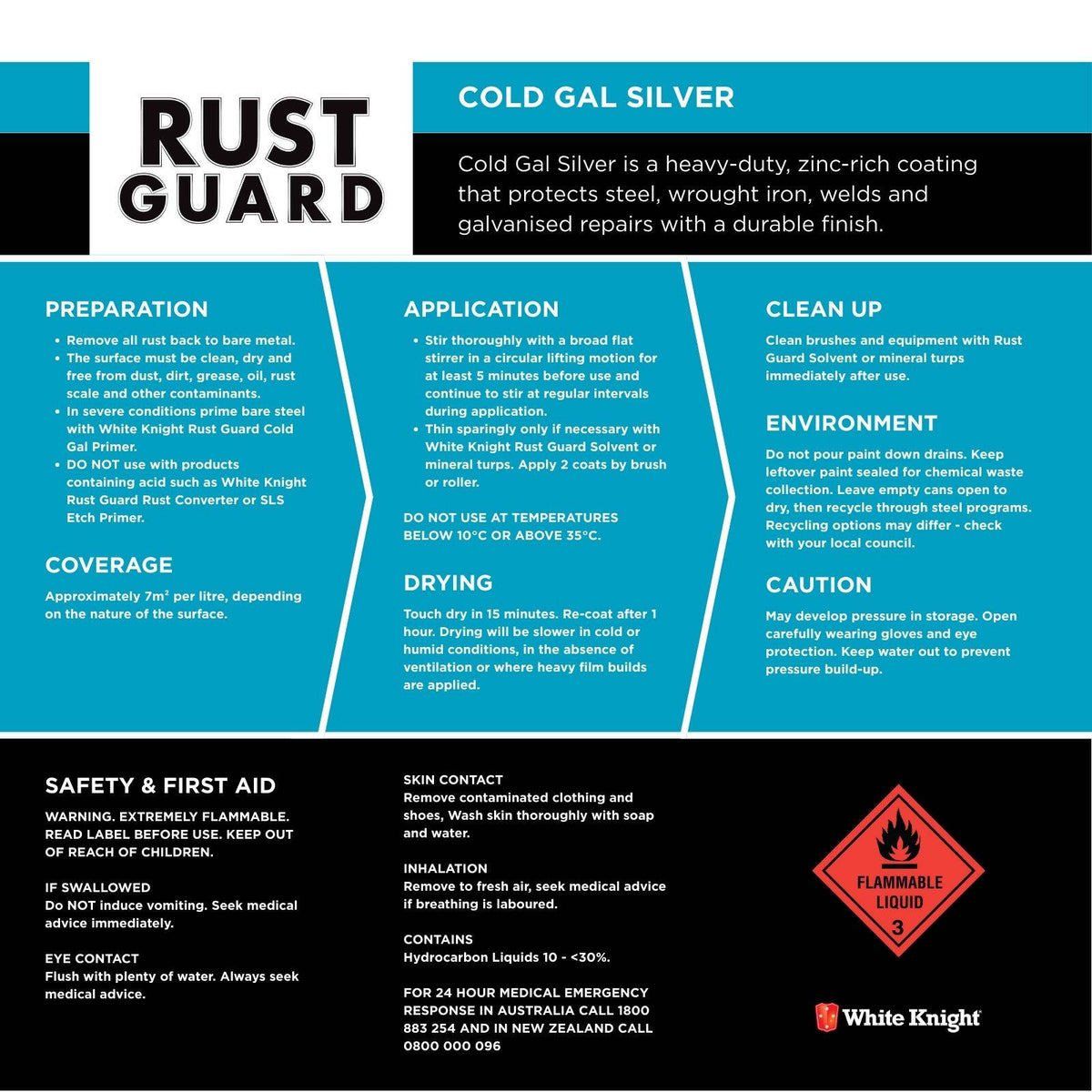 White Knight Rust Guard 1L Silver Cold Gal Solvent Primer Paint