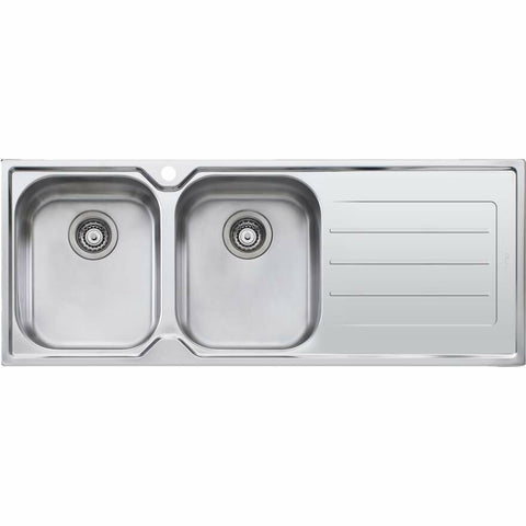Oliveri Flinders Double Bowl Topmount Sink - Right Hand Drainer, 1200mm Wide, 304 Stainless Steel - FL171