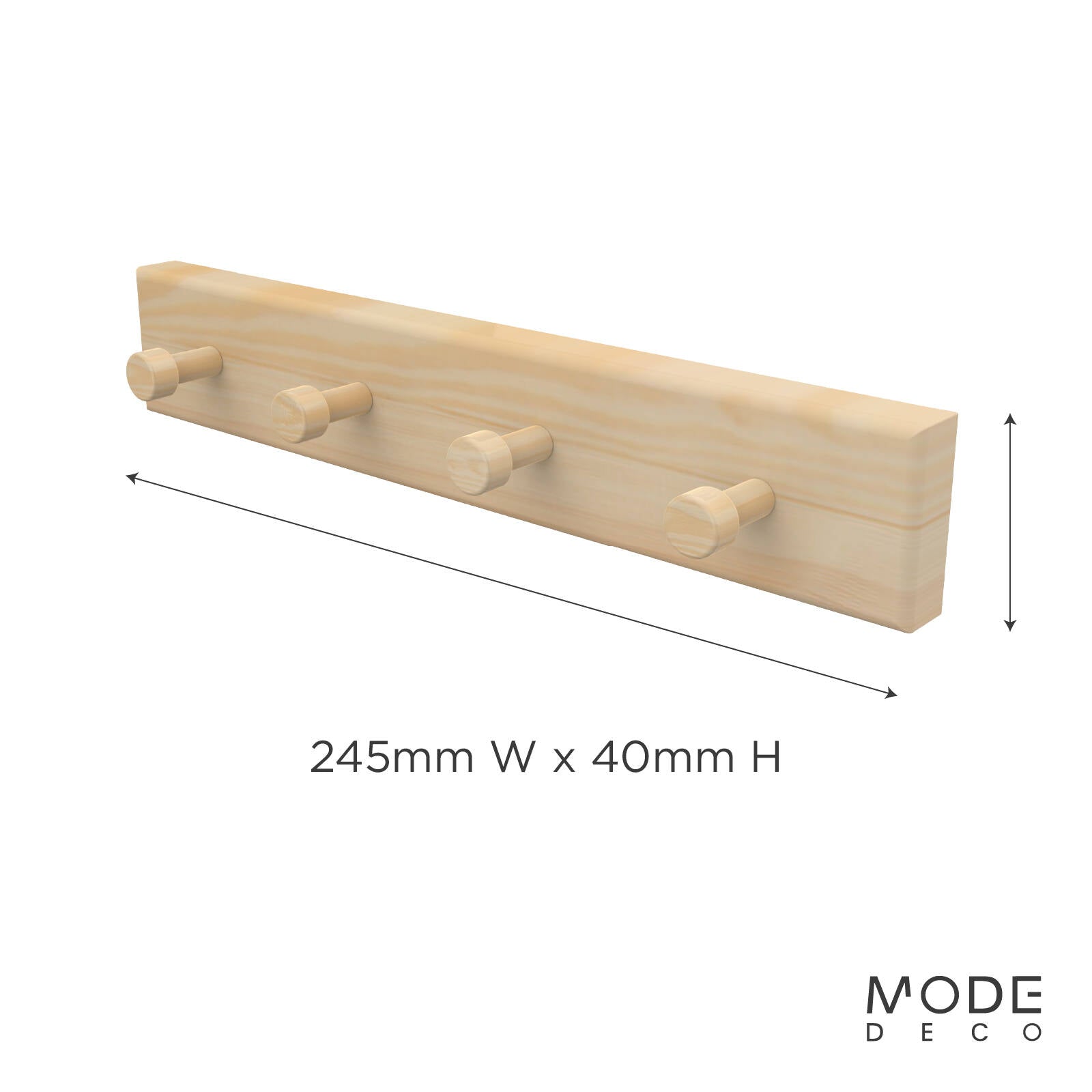 MODE 4 Timber Hooks On Pine Board Key Rack 245mm Entryway Key Holder