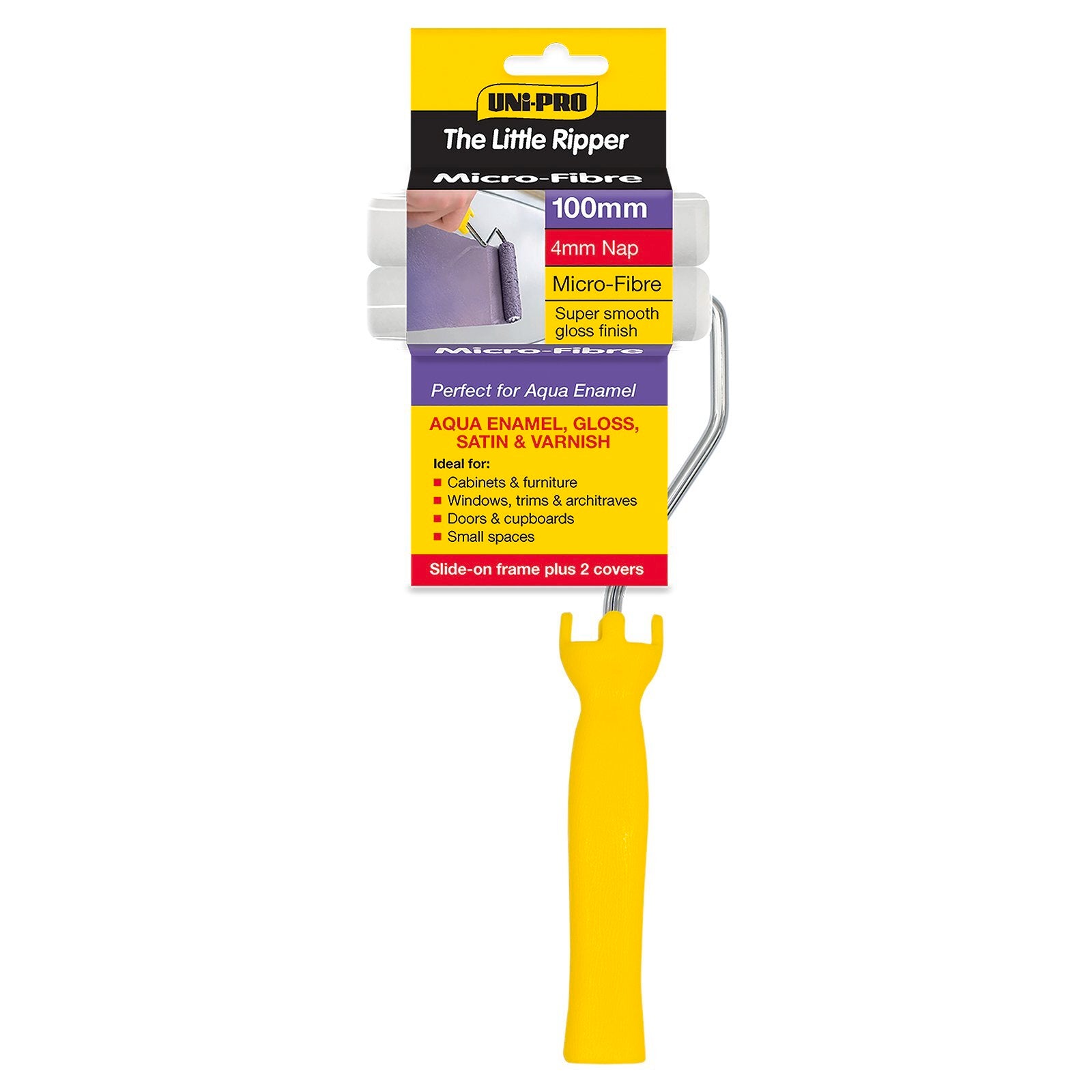 Uni-Pro 100mm 4mm Nap Yellow Little Ripper Microfibre Mini Roller Set 6 Piece