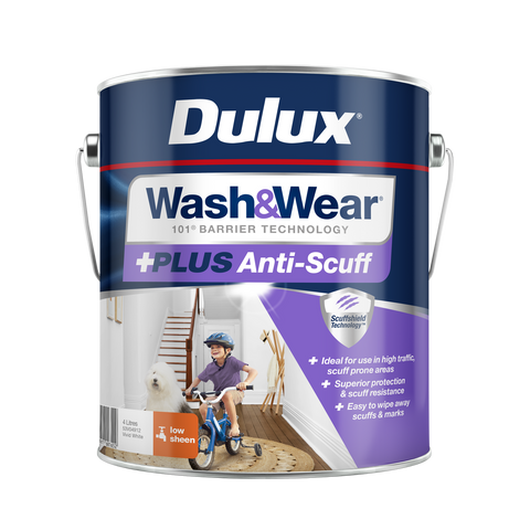 Dulux Wash&Wear +PLUS Anti-Scuff Low Sheen Interior Paint Vivid White 4L