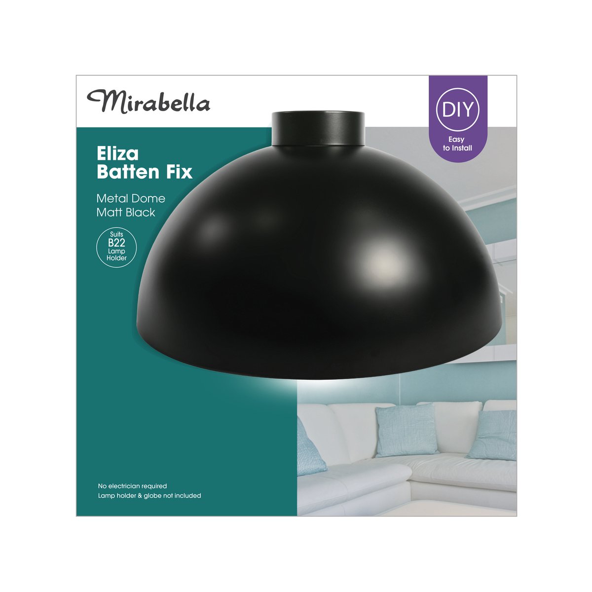 Mirabella Eliza Batten Fix, Black, DIY Plug-In Ceiling Light