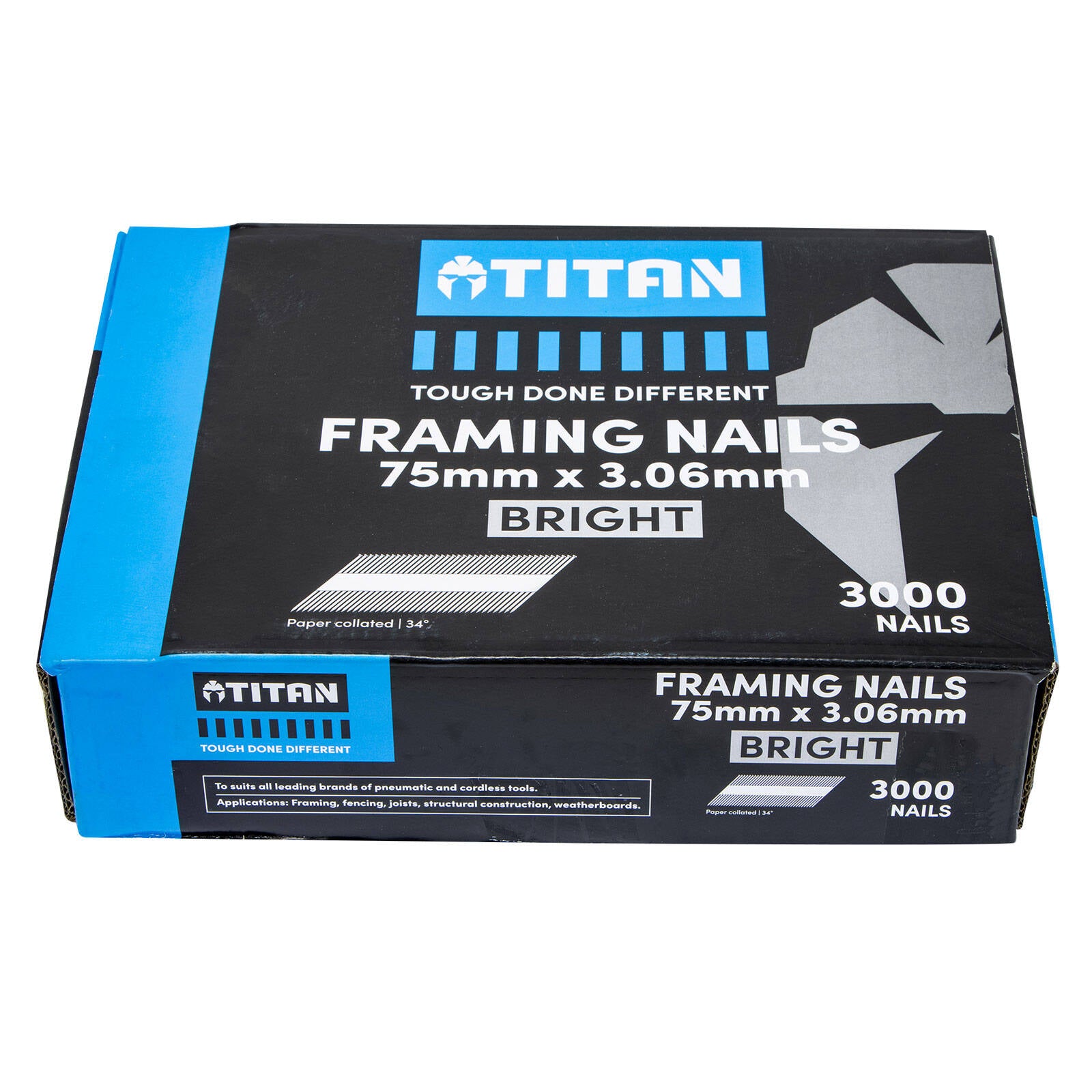 Titan 75 x 3.06mm Bright Steel Collated Framing Nails - 3000 Pack