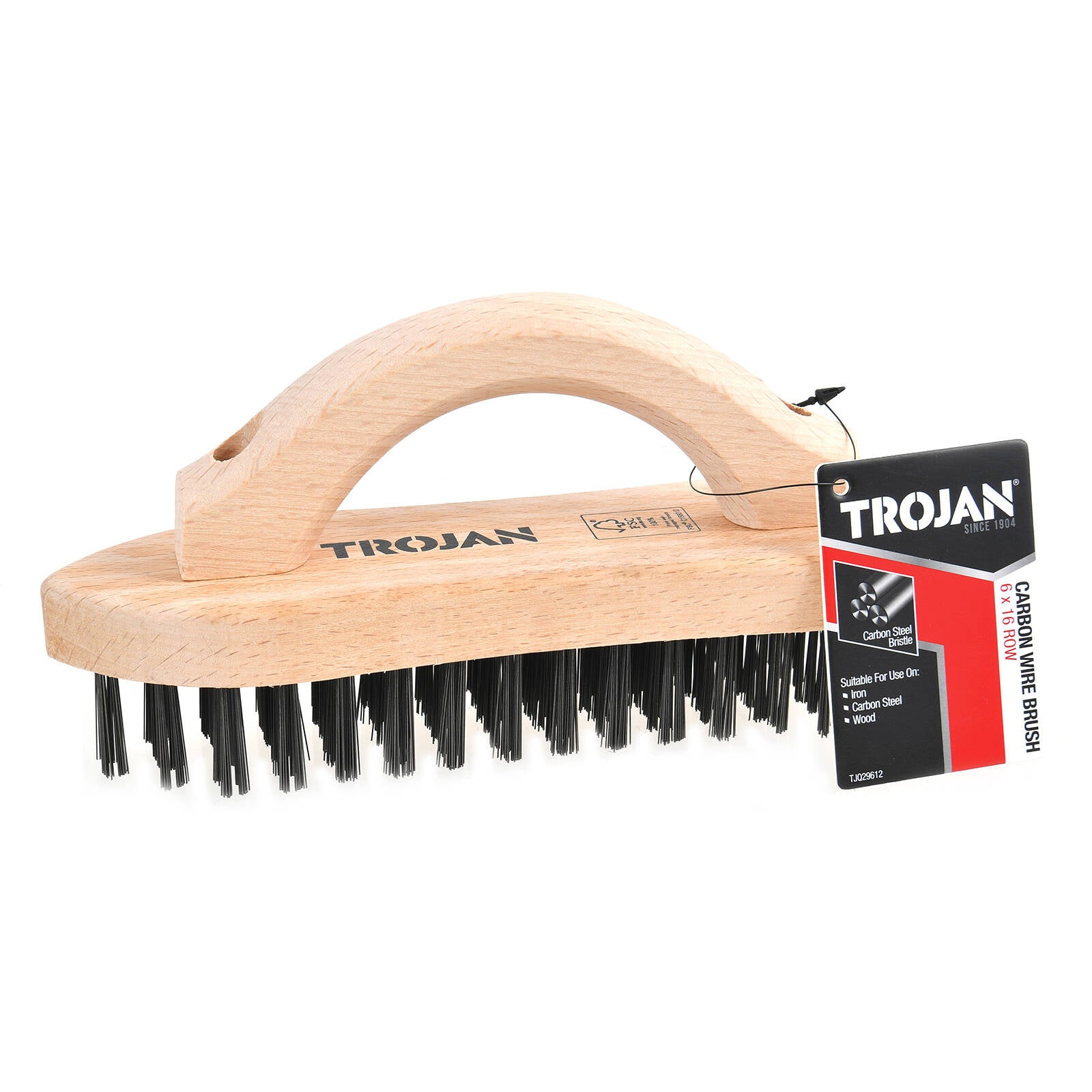 Trojan 6 x 16 Row Carbon Steel Wire Brush with Timber Handle
