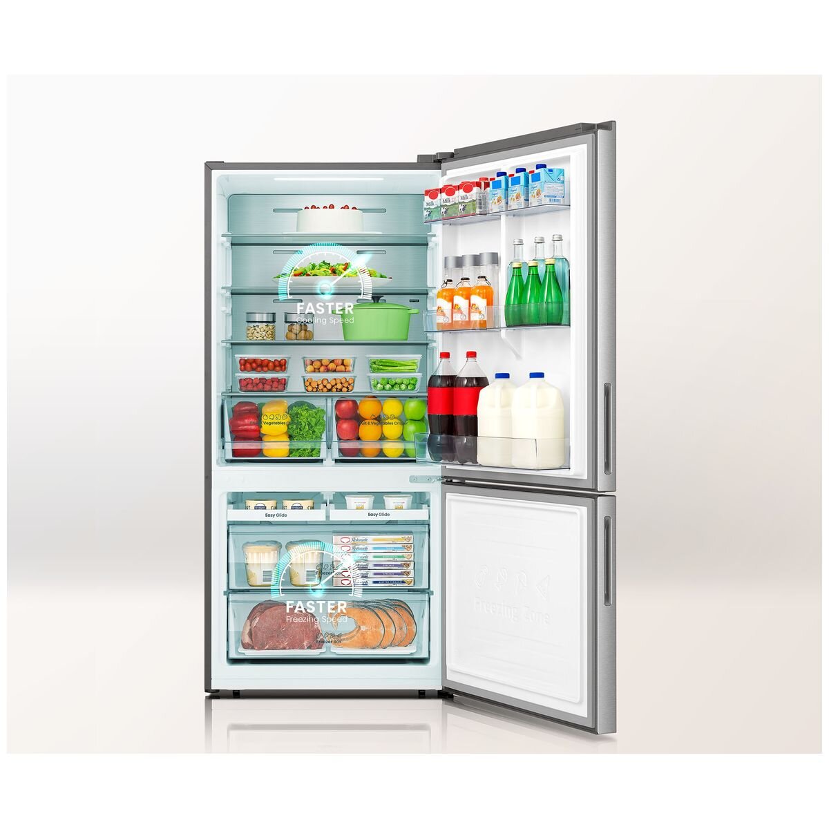 Hisense 503L PureFlat Bottom Mount Fridge - Stainless Steel, 4.5 Star Energy, Double Crispers - HRBM503S