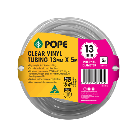 Pope 13mm x 5m Clear Vinyl Tubing - Hot Water Flexible PVC Hose