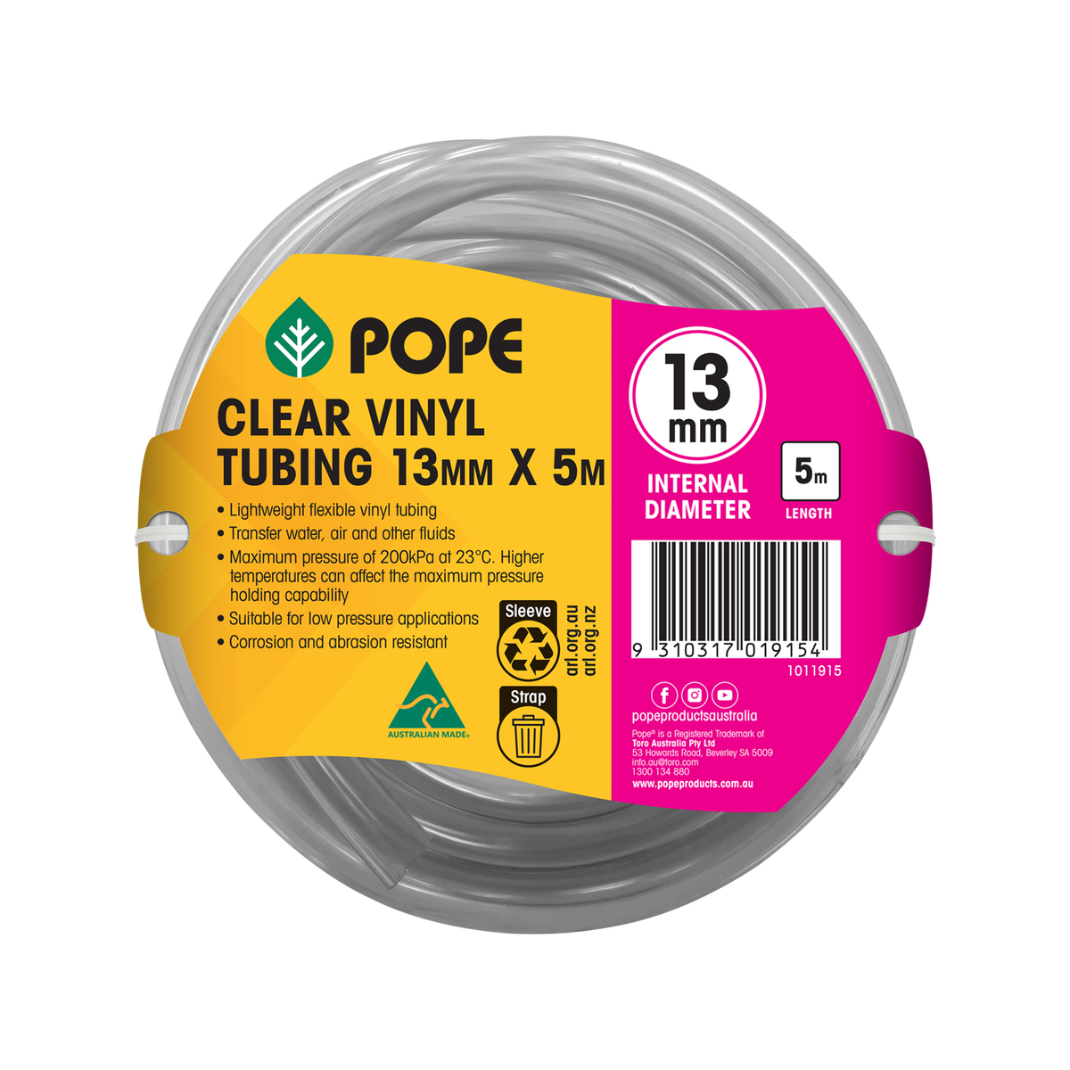 Pope 13mm x 5m Clear Vinyl Tubing - Hot Water Flexible PVC Hose