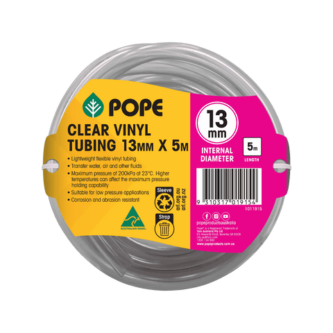 Pope 13mm x 5m Clear Vinyl Tubing - Hot Water Flexible PVC Hose