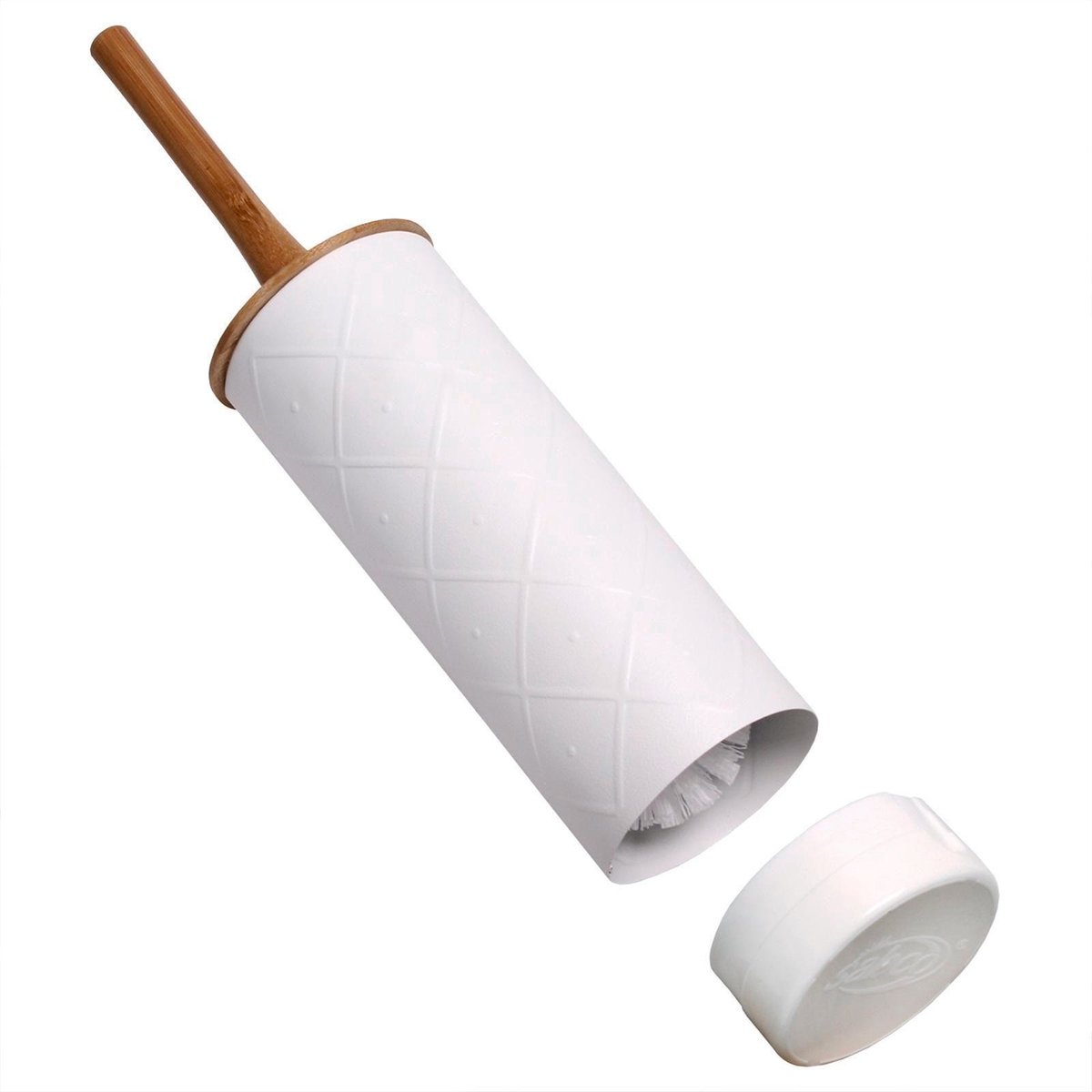 Sabco White Pressed Metal Toilet Set Bamboo Handle