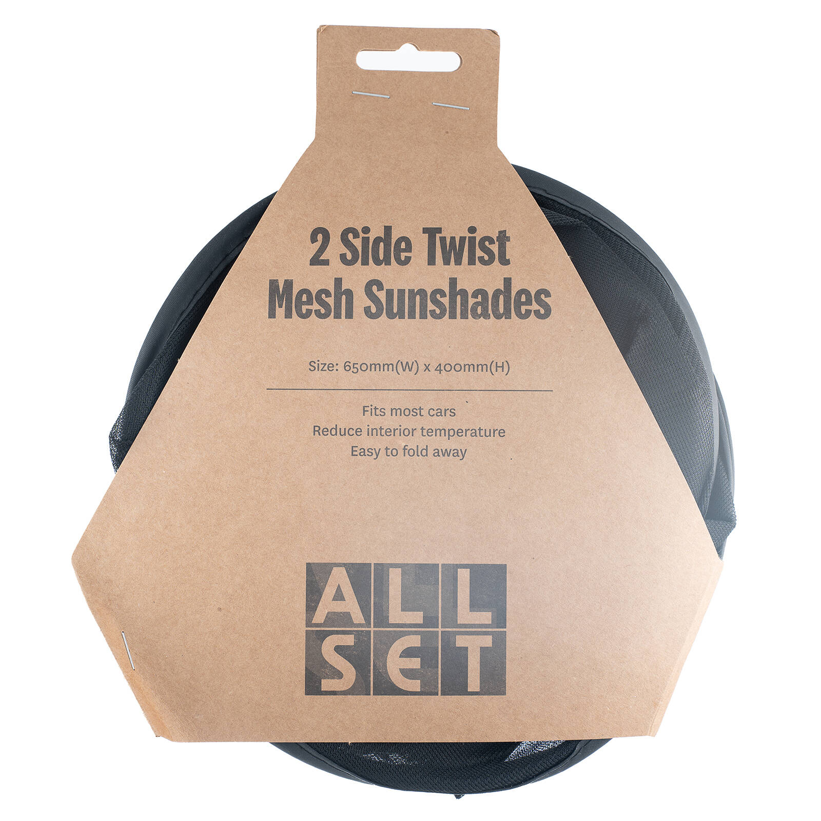 All Set 650 x 400mm Black Side Twist Mesh Sunshades - 2 Pack