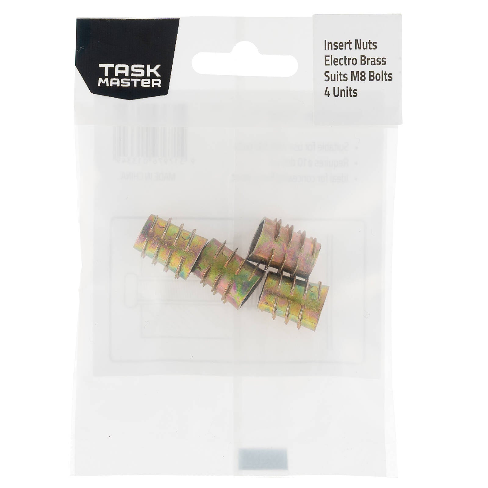 Taskmaster M8 x 15mm Electro Brass Curved Insert Nuts 10 Pack