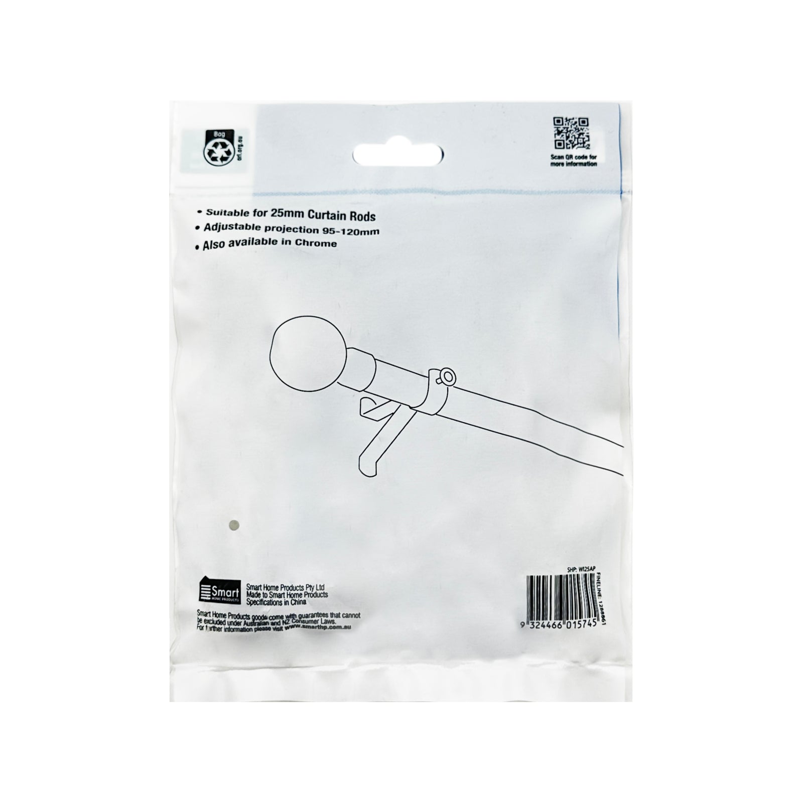 Windoware 25mm Black Metal Adjustable Curtain Bracket - 2 Pack