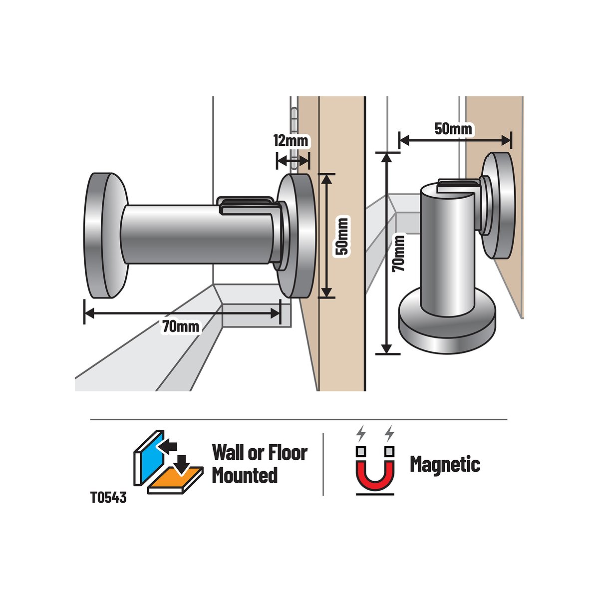 Adoored Satin Chrome Cylinder Magnetic Door Stop