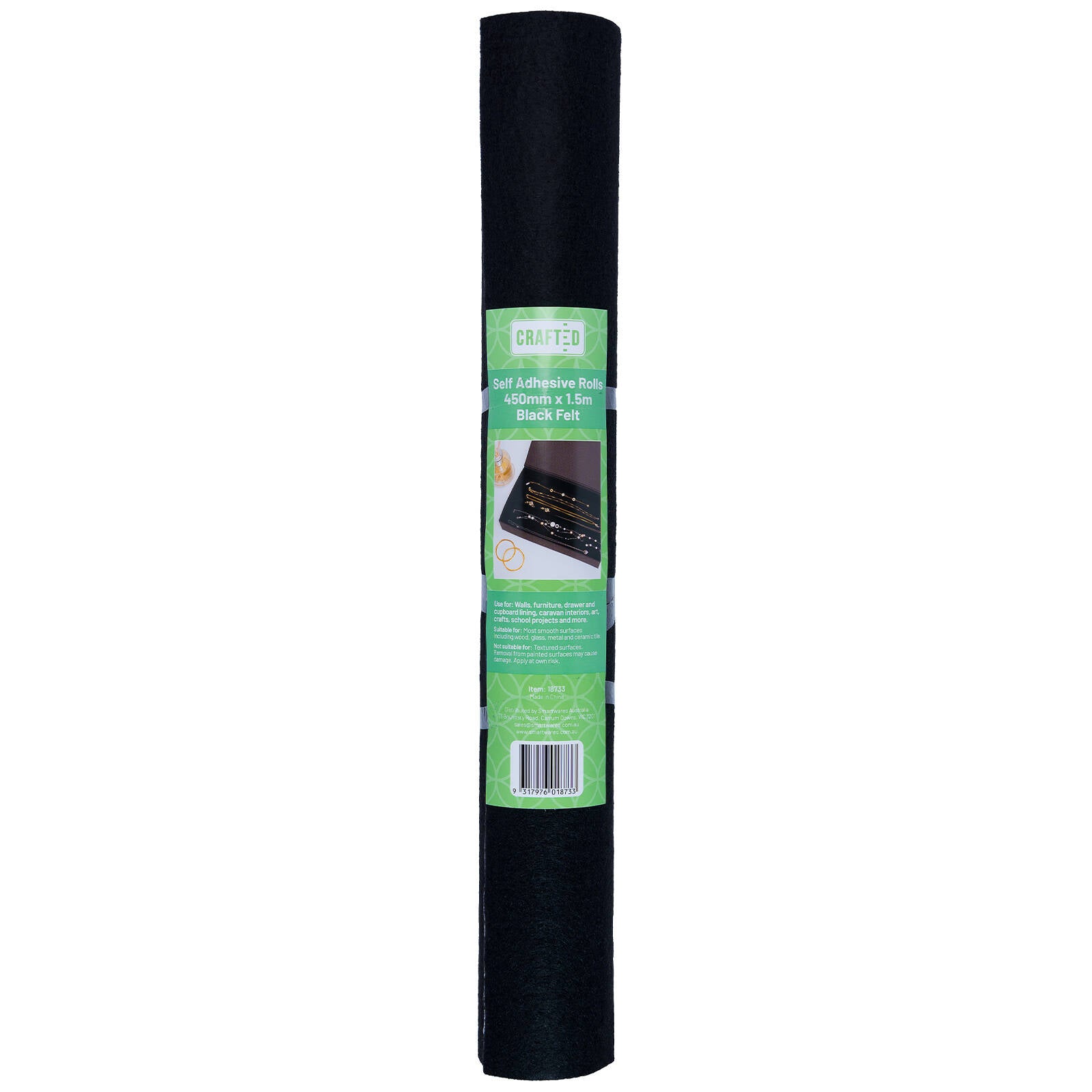 Crafted 45 x 150cm Adhesive Black Felt Roll