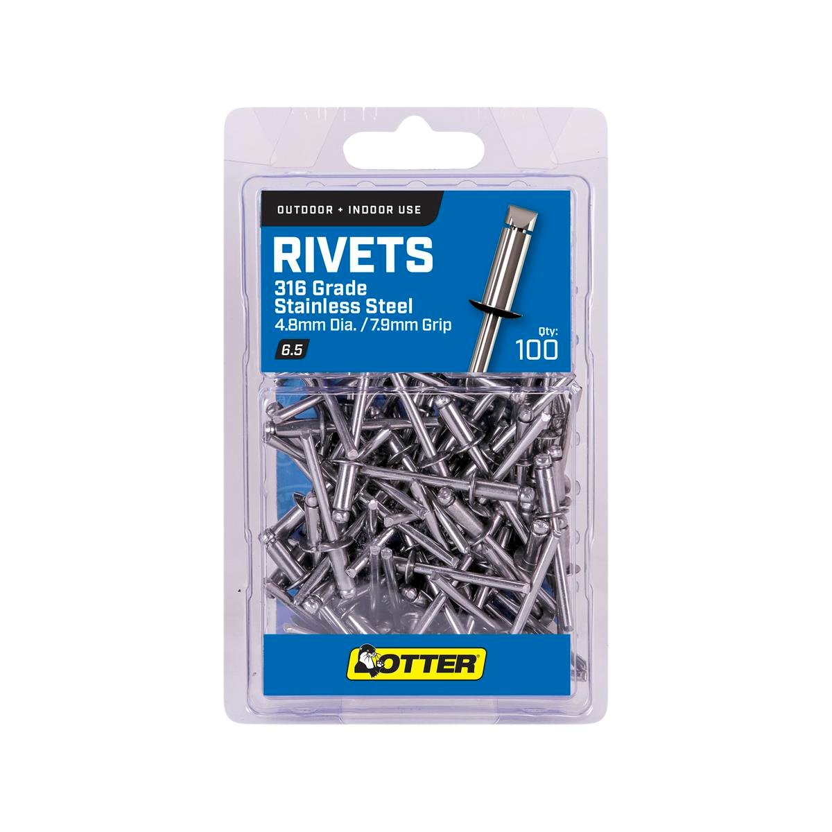 Otter 4.8 x 7.9mm 316 Grade Stainless Steel Open Rivets 100 Pack