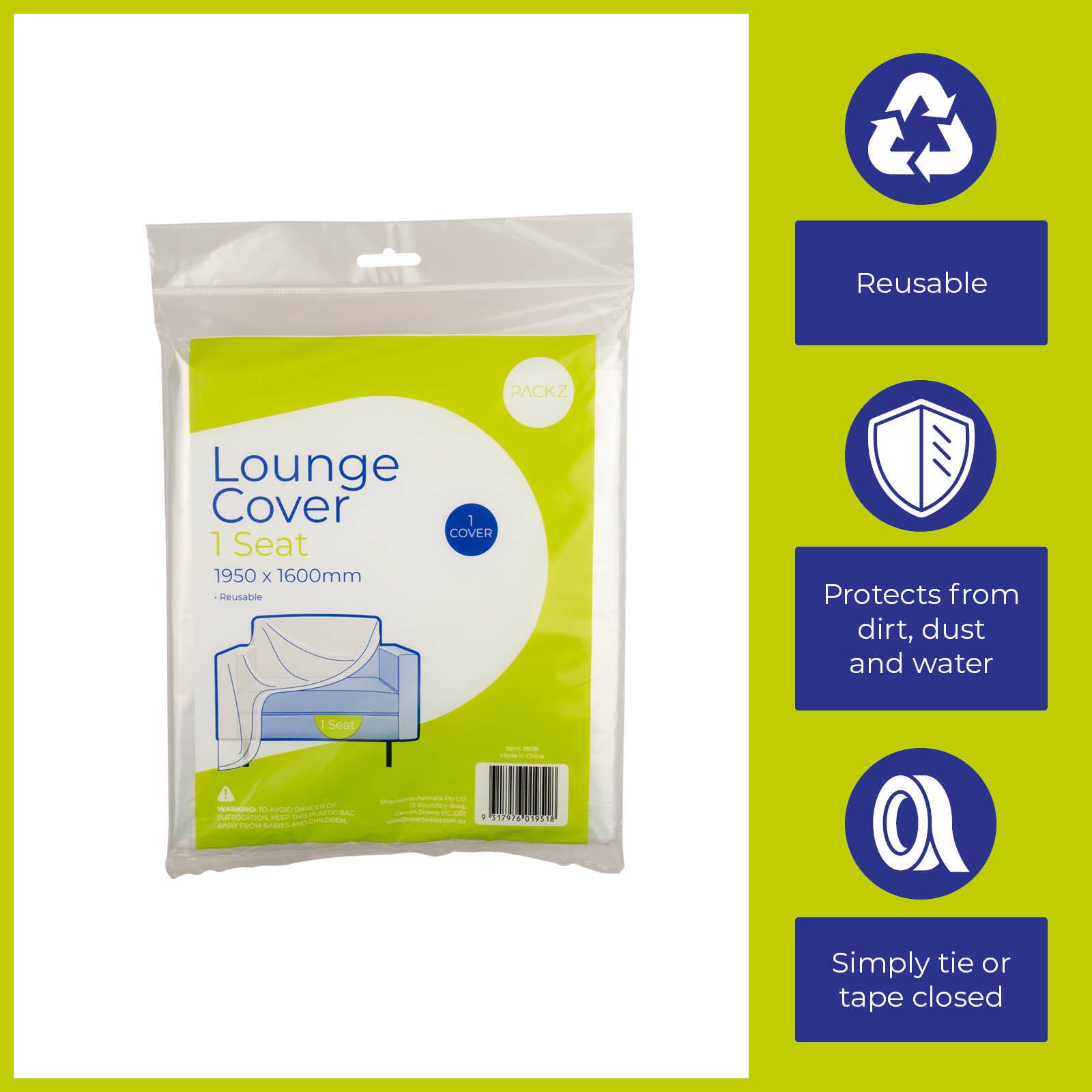 Packz 1950 x 1600mm Clear Plastic 1 Seat Lounge Cover