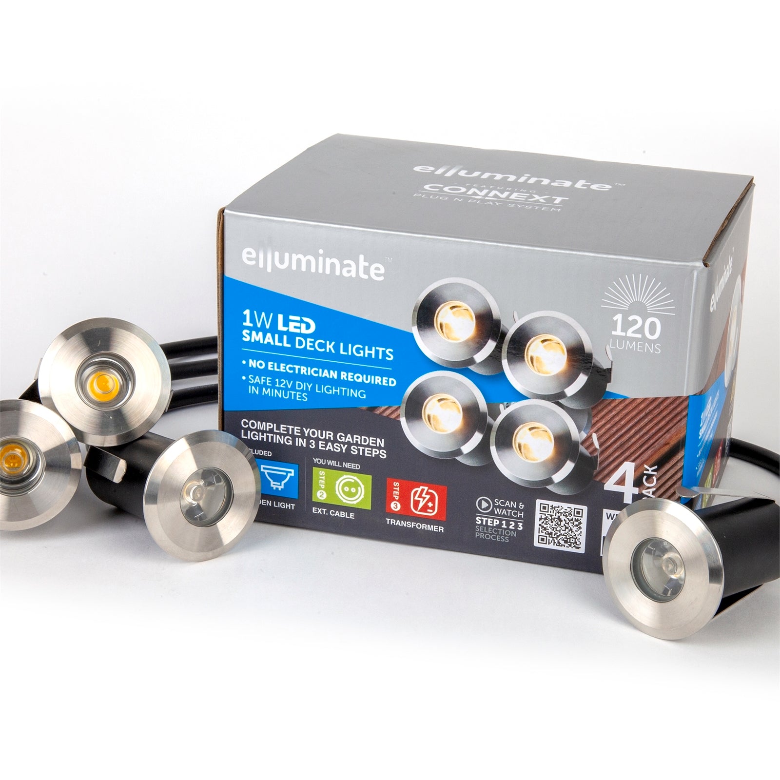 Elluminate Warm White Stainless Steel Deck Lights 4 Pack 12V Weather Resistant Outdoor