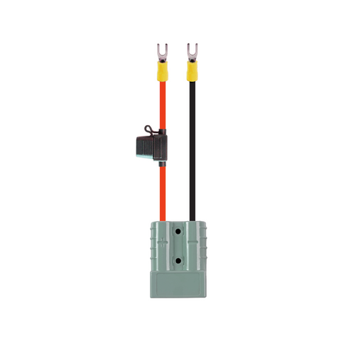 KT Solar HD 50A Connector Lead to 6mm Yellow Fork Terminals with 20A Fuse, Grey