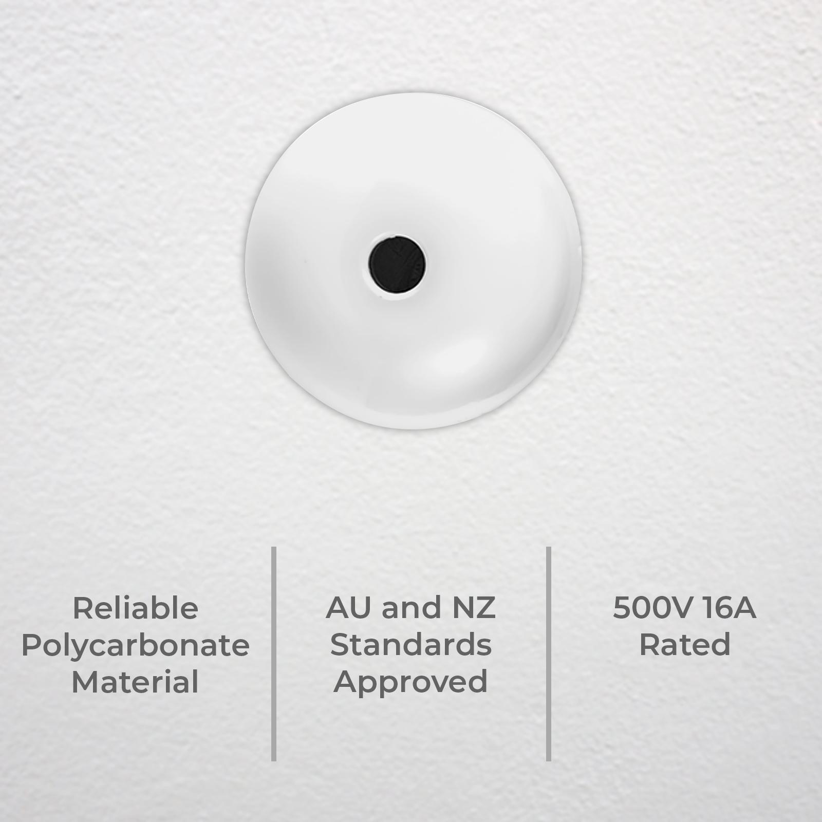 DETA Ceiling Rose 70mm White Polycarbonate 16A 500V Flexible Wiring 6315B