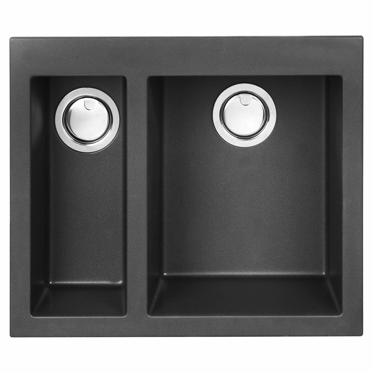 Artusi 1 and 1/4 Bowl Black Granite Topmount Sink - No Drainer, 2 Year Manufacturer Warranty - AGS592B