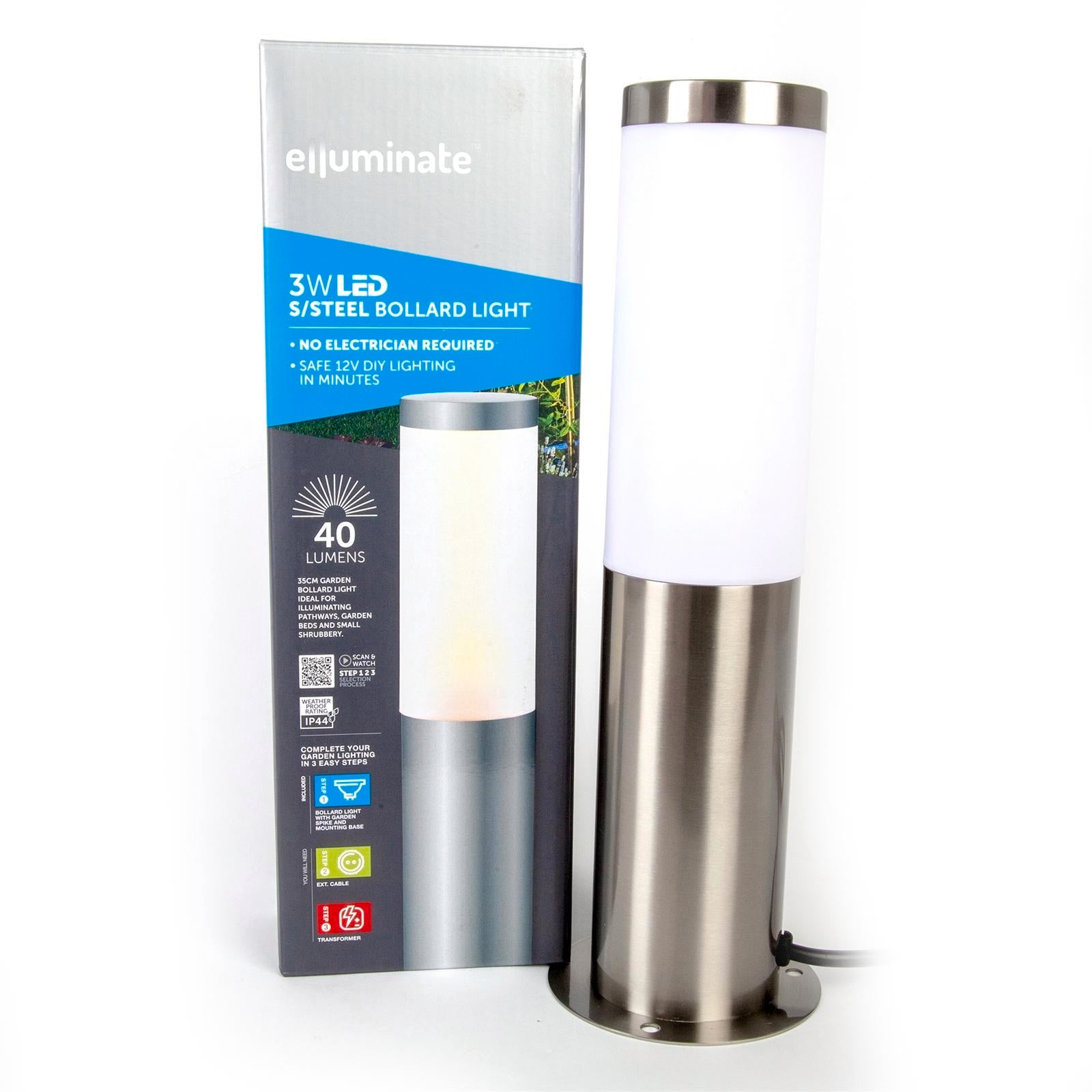 Elluminate Warm White Stainless Steel Garden Bollard Light 75mm 12V Weather Resistant Outdoor