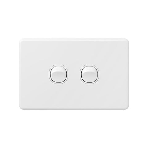Deta X6 White Double Switch - 2 Gang - Polycarbonate - Classic Design - SuperSaverAU - view 1