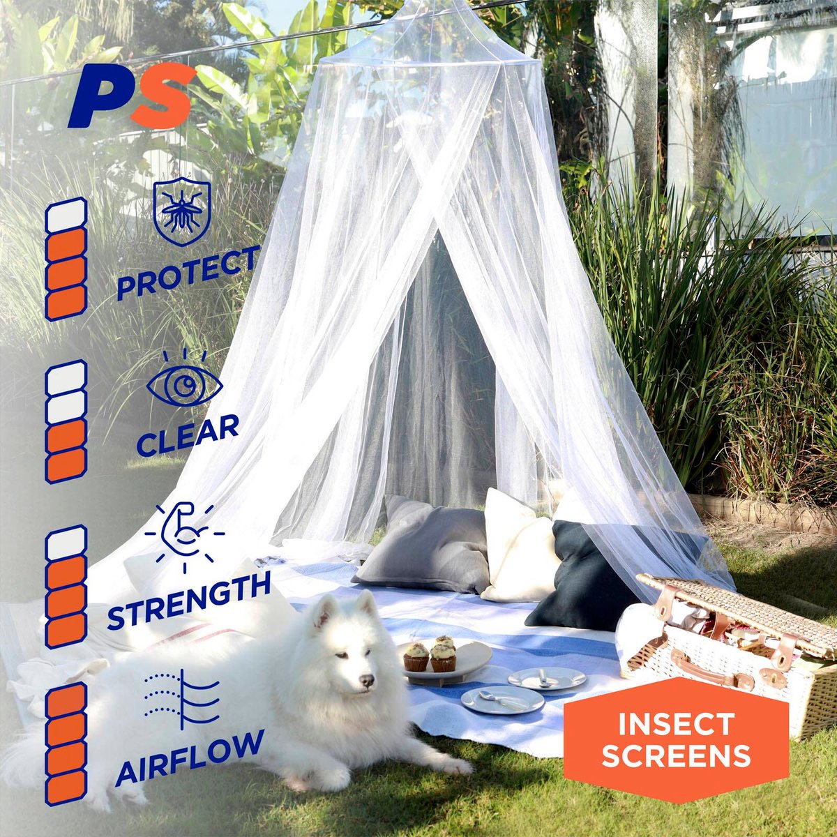 Permastik Large Mosquito Bed Net Kit White Polyester