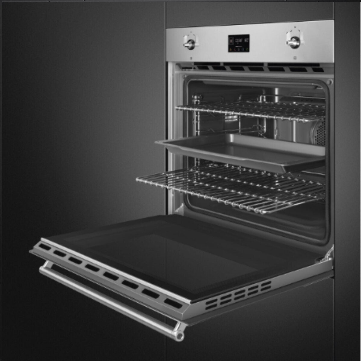 Smeg 76cm Classic Pyrolytic Oven - 111L Net, Stainless Steel, Temperature Probe - SOPA3302TPX