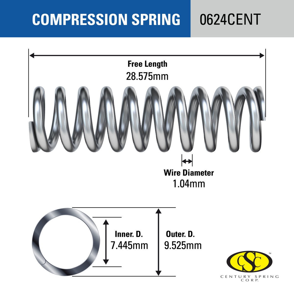 Century Spring Corp 10 x 28.6 x 1mm Steel Compression Spring 4 Pack