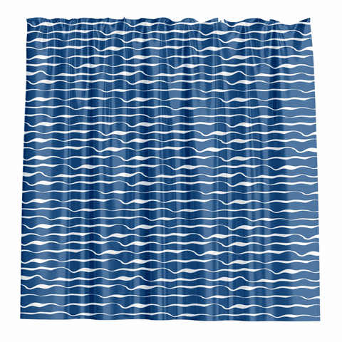 Barelli Blue Textured Waves Polyester Shower Curtain 180 x 180cm 12 Rings