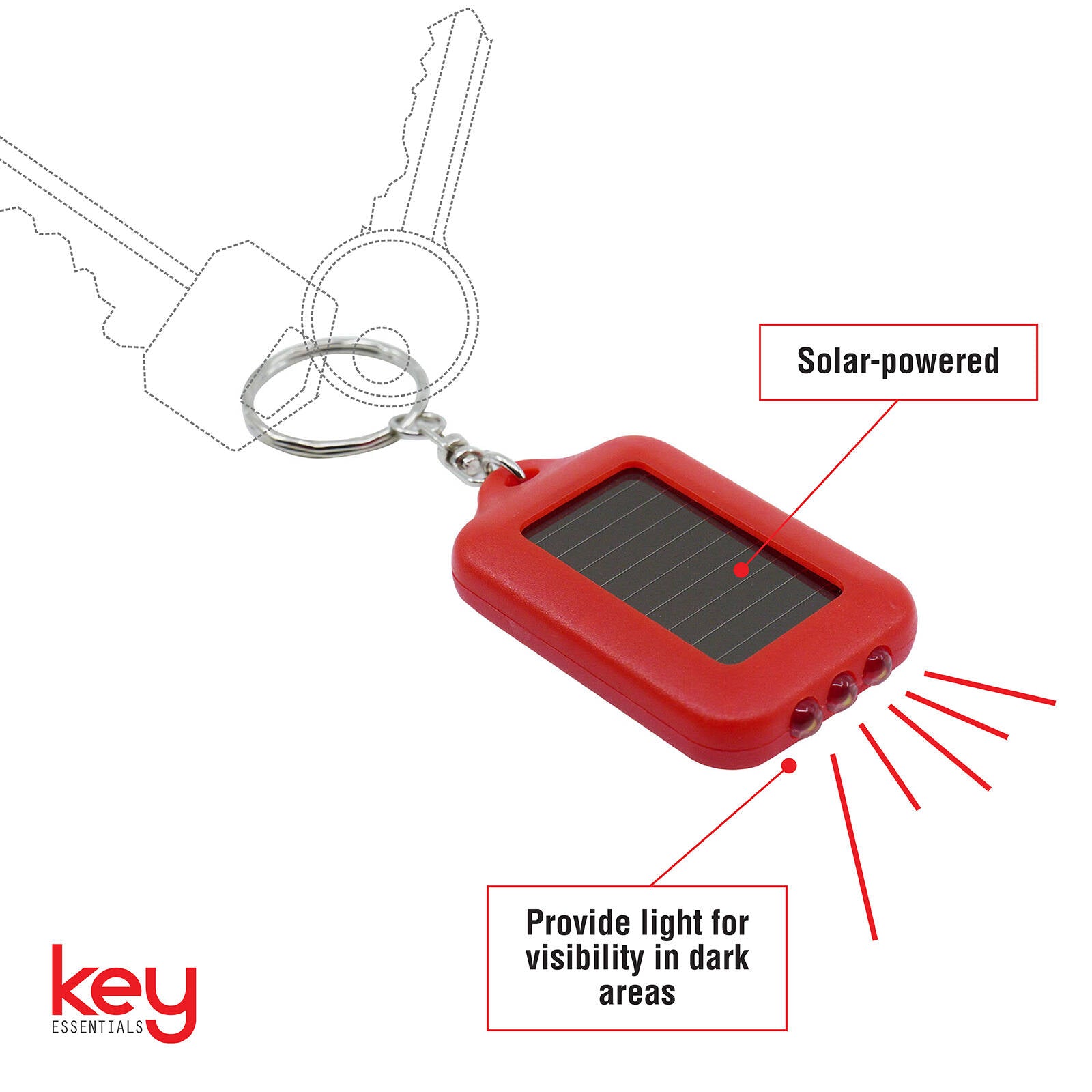 Key Essentials Solar Operated Key Ring Assorted Colours 1 Pack