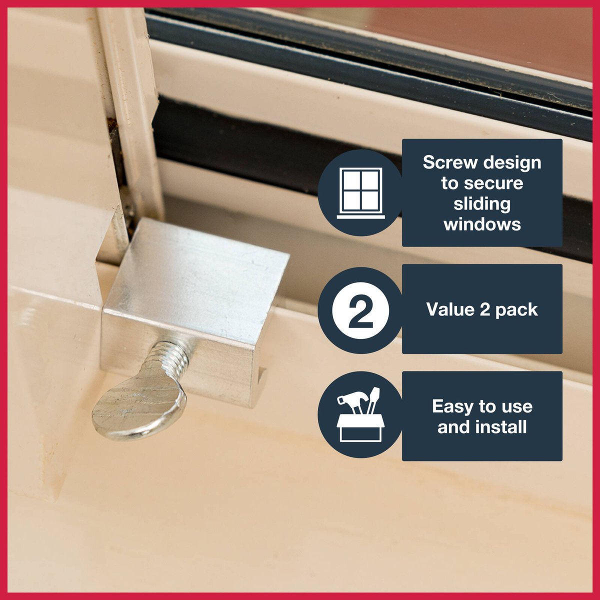 Ikonic Sliding Window Lock, Aluminium Silver, 2 Pack
