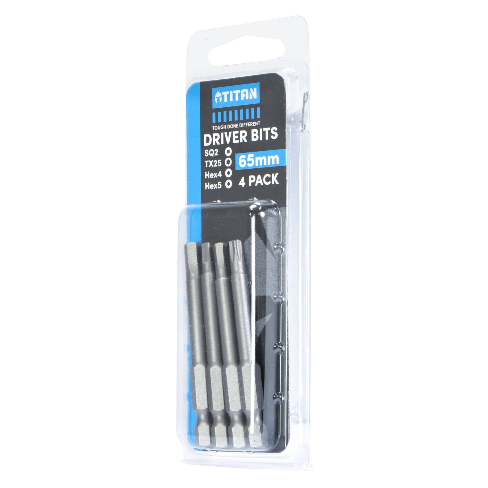 Titan 65mm Assortment Driver Bit 4 Pack SQ2, TX25, Hex4 & Hex5