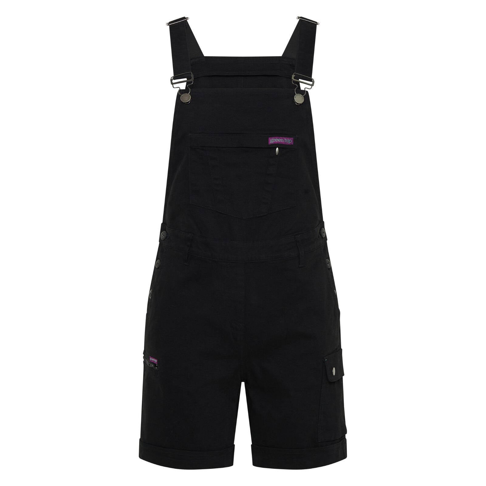 Green Hip All Women Shortalls Black Size 20 Cotton Drill with Cargo Pocket