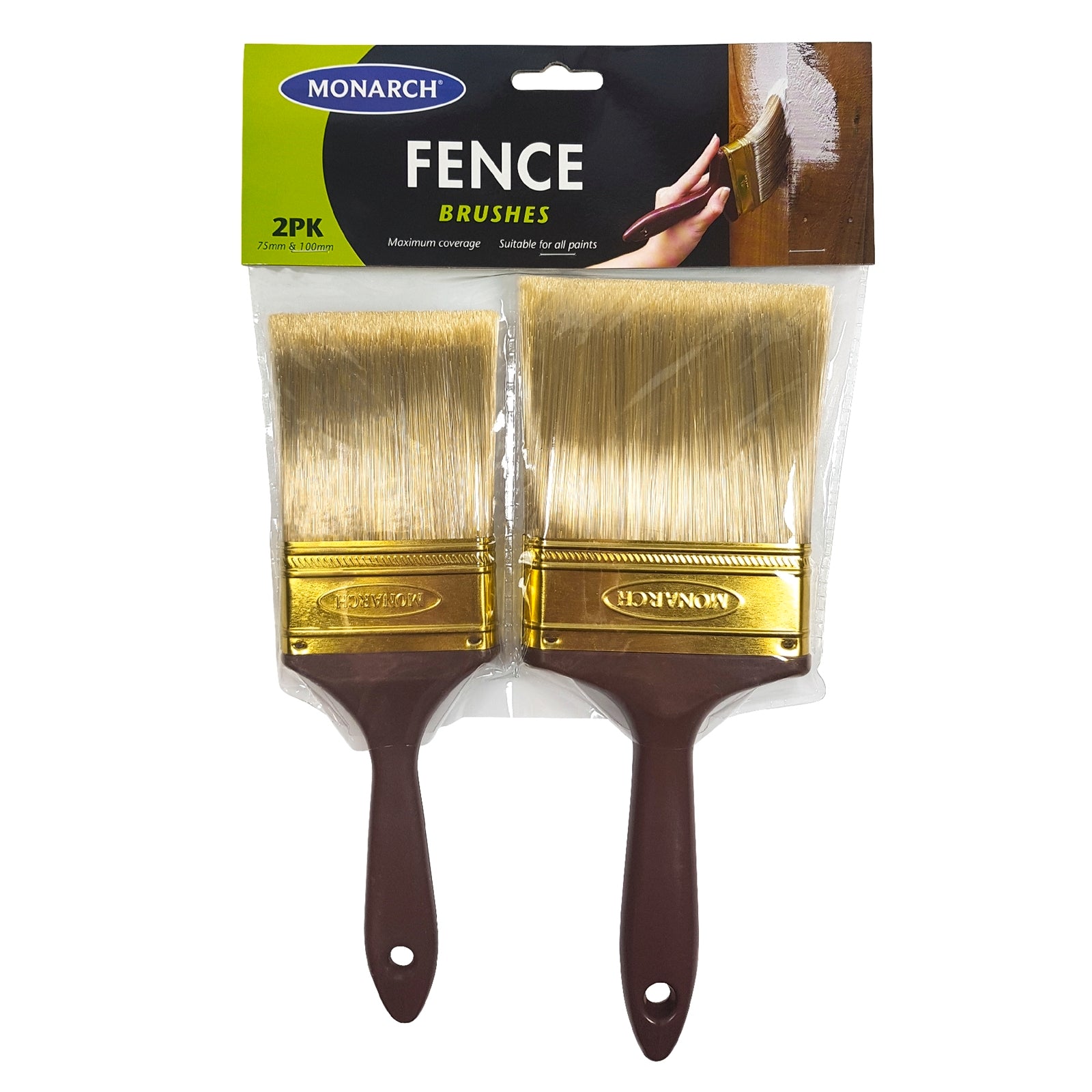 Monarch 75mm and 100mm Fence Brush Set 2 Pack Solid PET Plastic Handle