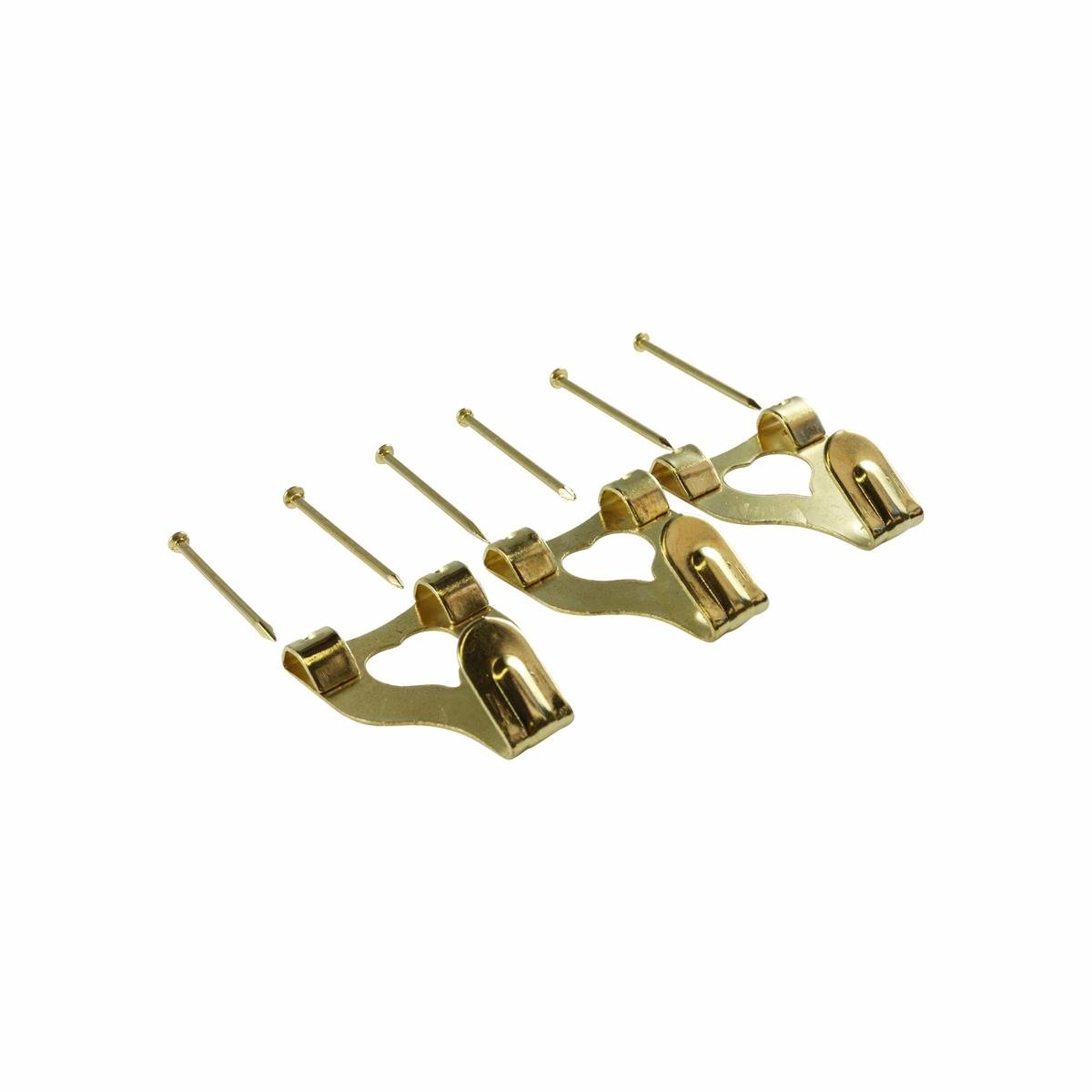 Everhang 10kg Brass Plated Steel Picture Hanging Angle Drive Hook - 3 Pack