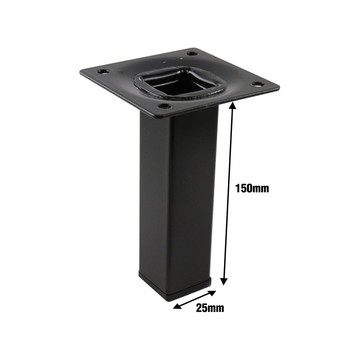 Adoored Furniture Leg - 25 x 25 x 150mm - Steel - Black Finish - SuperSaverAU - view 3