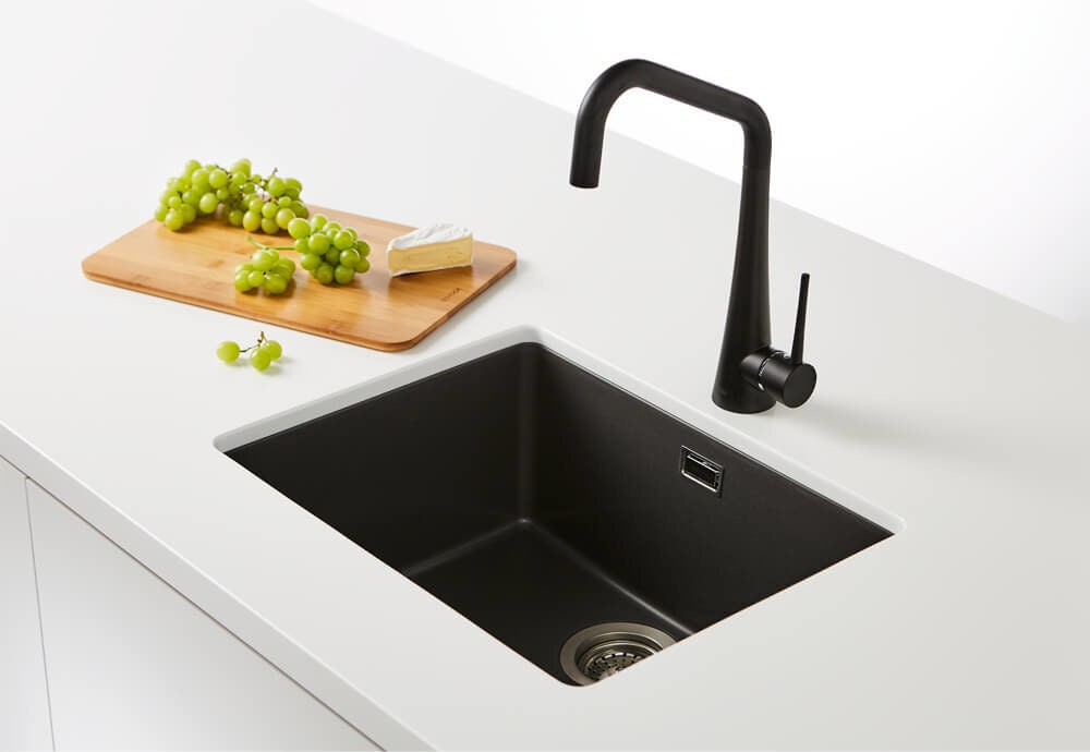 Abey Schock Soho large single bowl sink 550mm - grey stone colour, Cristadur, topmount - N120S