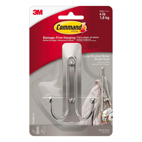 Command Brushed Nickel Double Wall Hook - Large - 1 Pack - 109mm x 171mm - SuperSaverAU - view 1