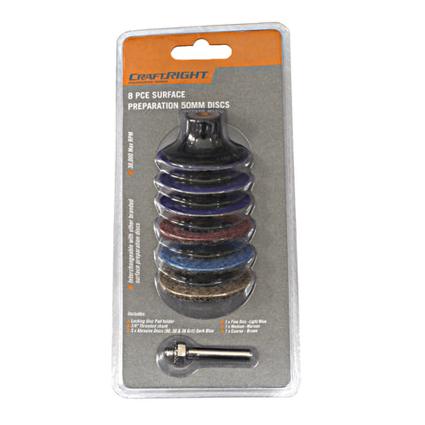Craftright 8 Piece Surface Preparation Discs, 50mm, Abrasive and Conditioning Pads with Holder
